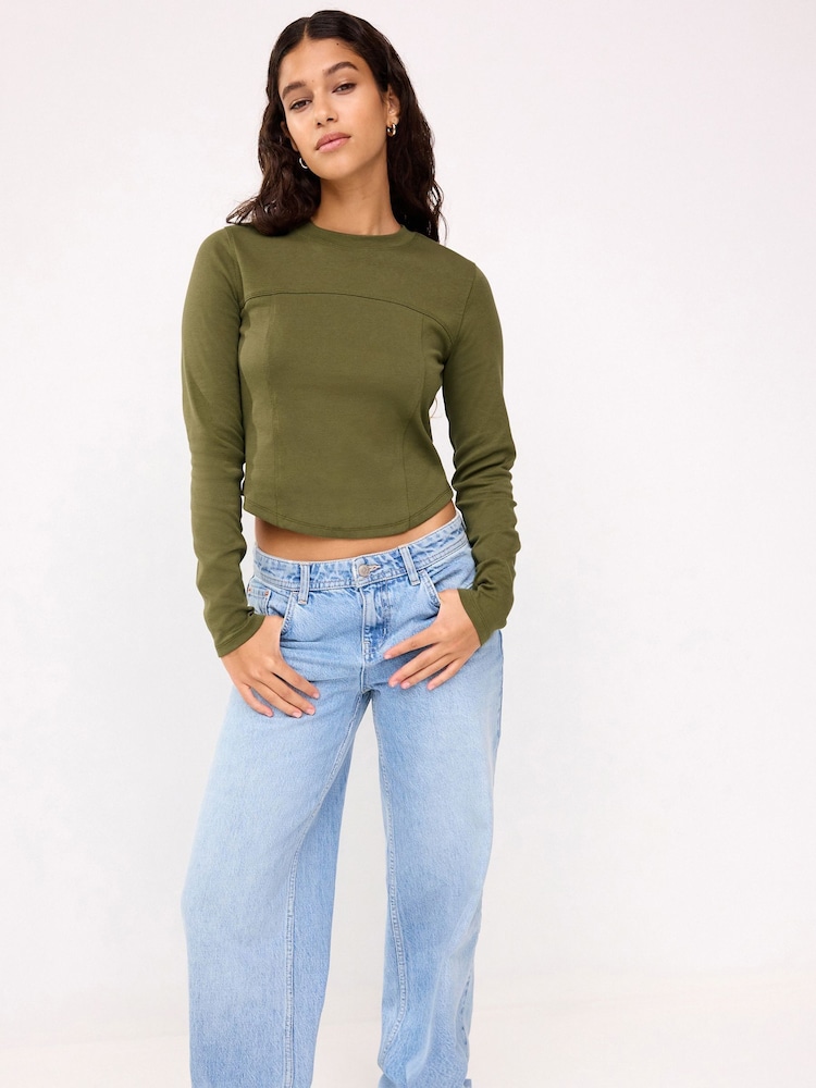 Khaki Green Long Sleeve Corset Top - Image 2 of 7 Khaki Green Long Sleeve Corset Top - Image 2 of 7