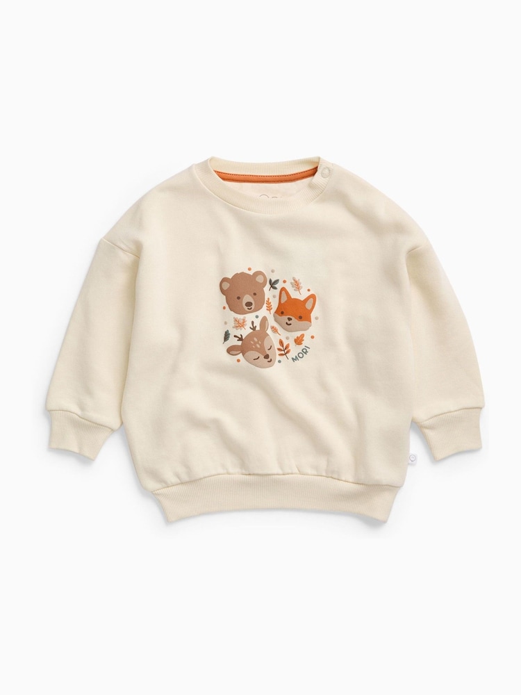 MORI Cream Supersoft Woodland Placement Print Sweatshirt - Image 2 of 3 MORI Cream Supersoft Woodland Placement Print Sweatshirt - Image 2 of 3