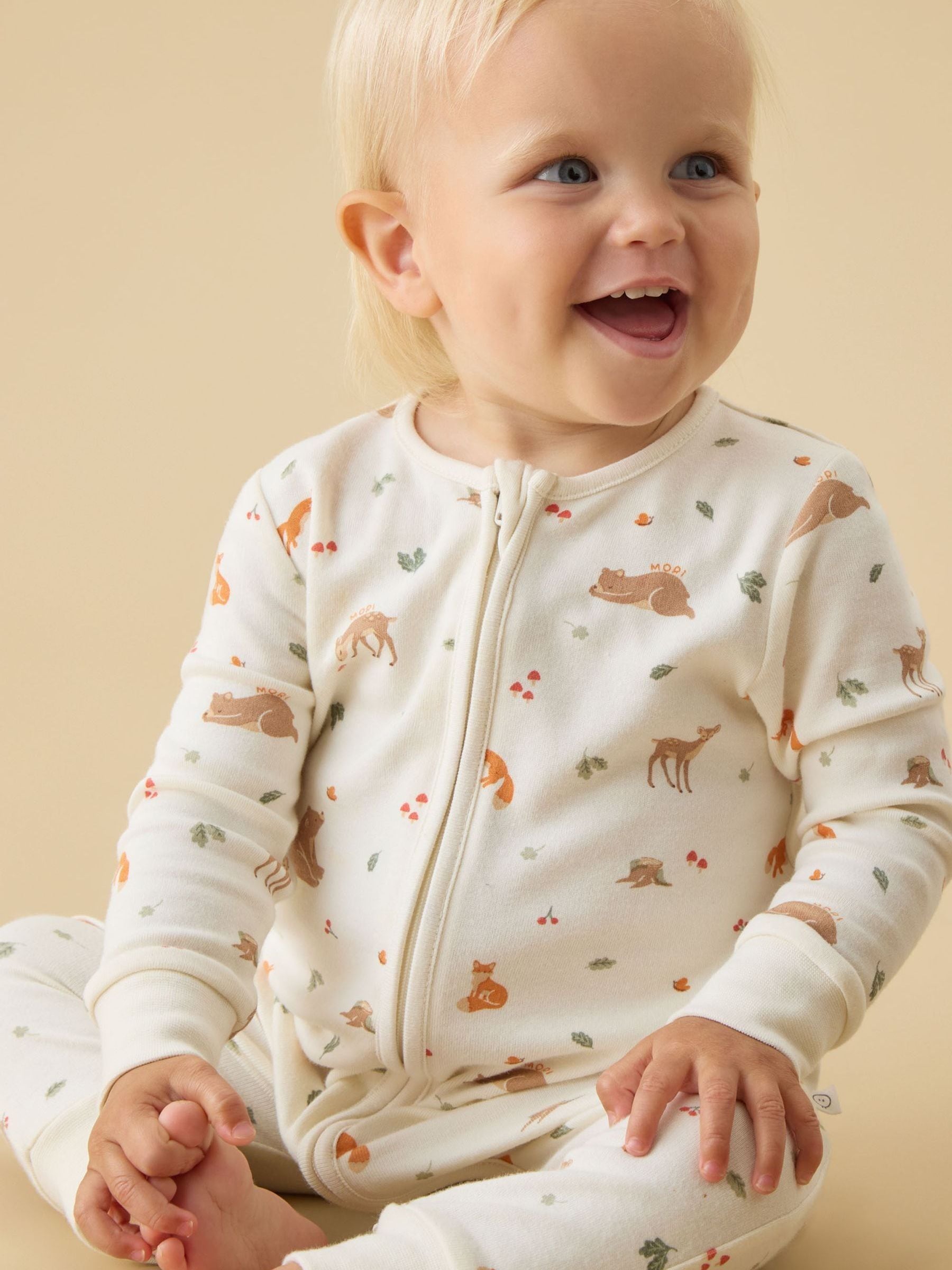 MORI Cream Supersoft Woodland Two Way Zip-Up Sleepsuit