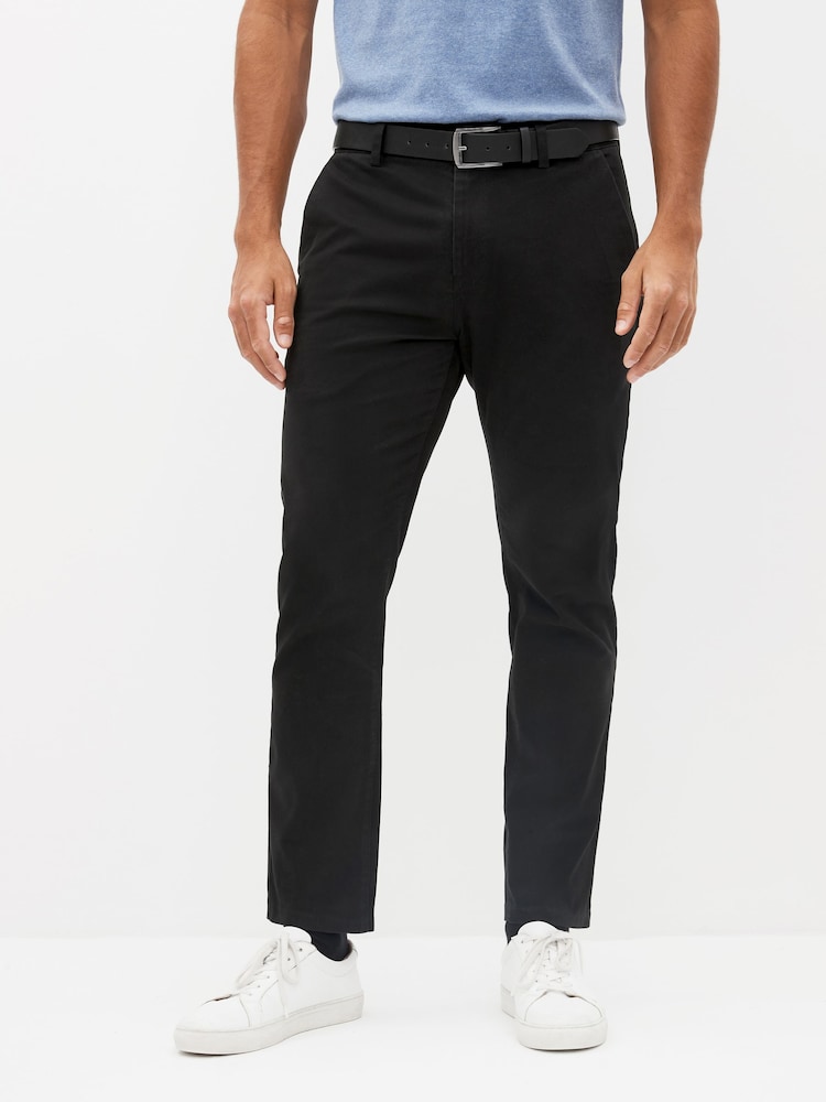 Black Slim Fit Belted Soft Touch Chino Trousers - Image 1 of 9