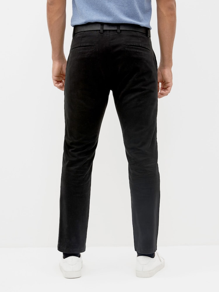 Black Slim Fit Belted Soft Touch Chino Trousers - Image 4 of 9