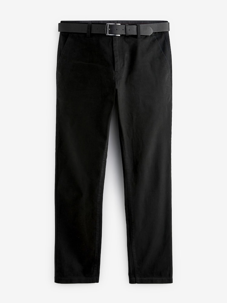 Black Slim Fit Belted Soft Touch Chino Trousers - Image 6 of 9