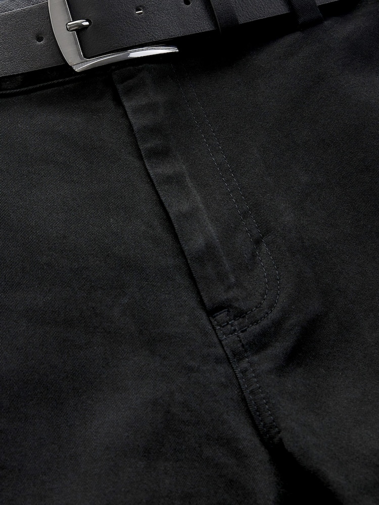 Black Slim Fit Belted Soft Touch Chino Trousers - Image 8 of 9