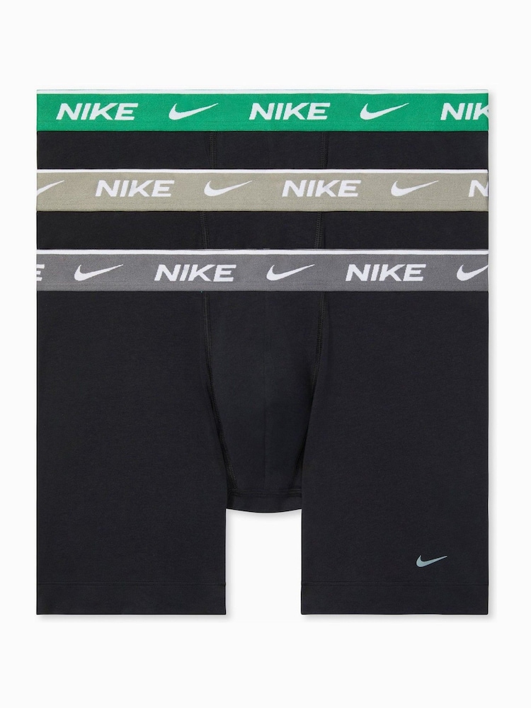 Nike Green/Grey/Blue Essential Cotton Stretch Boxer Trunks 3 Pack - Image 1 of 4 Nike Green/Grey/Blue Essential Cotton Stretch Boxer Trunks 3 Pack - Image 1 of 4