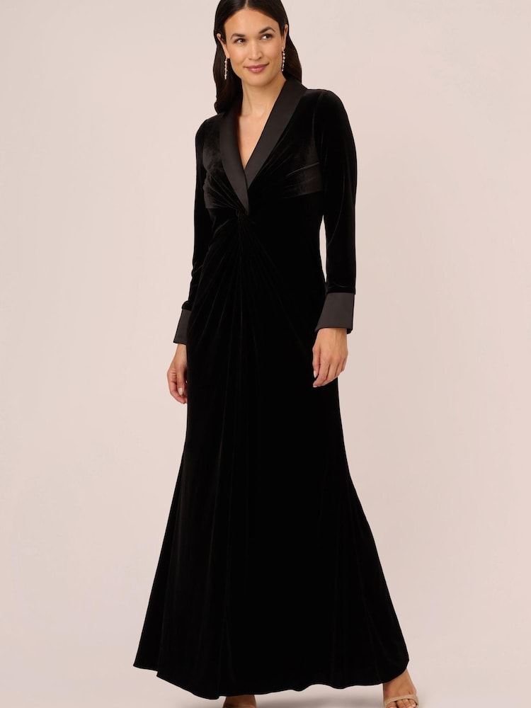 Adrianna Papell Velvet Tuxedo Black Gown - Image 1 of 7