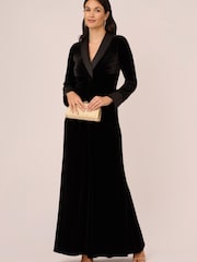 Adrianna Papell Velvet Tuxedo Black Gown - Image 3 of 7