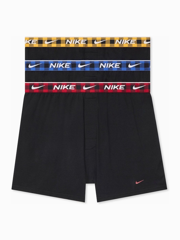 Nike Red/Blue/Yellow Essential Cotton Stretch Boxer Trunks 3 Pack - Image 1 of 4 Nike Red/Blue/Yellow Essential Cotton Stretch Boxer Trunks 3 Pack - Image 1 of 4
