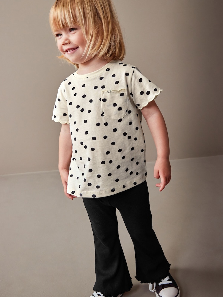 White Polka Dots Short Sleeve Scallop 100% Cotton T-Shirt (3mths-7yrs) - Image 2 of 7