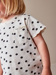 White Polka Dots Short Sleeve Scallop 100% Cotton T-Shirt (3mths-7yrs) - Image 4 of 7
