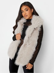 PixieGirl Petite Natural Long Faux Fur Gilet - Image 1 of 7