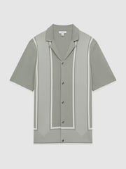 Reiss Sage/White Heath Striped Cuban Collar Shirt - Image 2 of 4