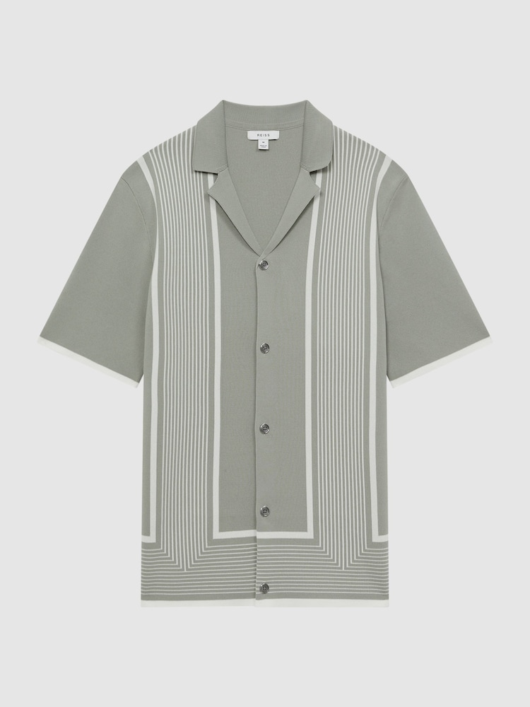 Reiss Sage/White Heath Striped Cuban Collar Shirt - Image 2 of 4