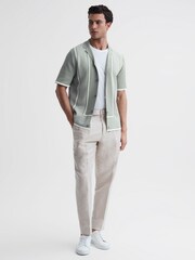Reiss Sage/White Heath Striped Cuban Collar Shirt - Image 3 of 4