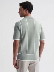 Reiss Sage/White Heath Striped Cuban Collar Shirt - Image 4 of 4