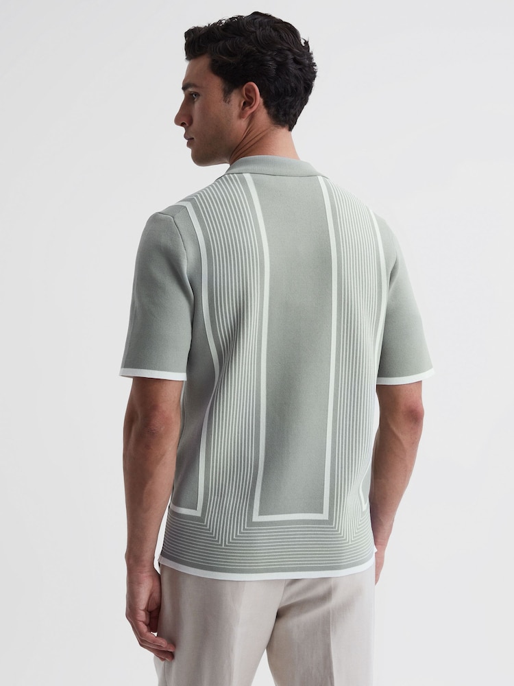 Reiss Sage/White Heath Striped Cuban Collar Shirt - Image 4 of 4