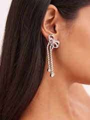 Silver Tone Statement Sparkle Bow Drop Earrings - Image 3 of 5
