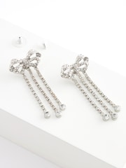 Silver Tone Statement Sparkle Bow Drop Earrings - Image 5 of 5