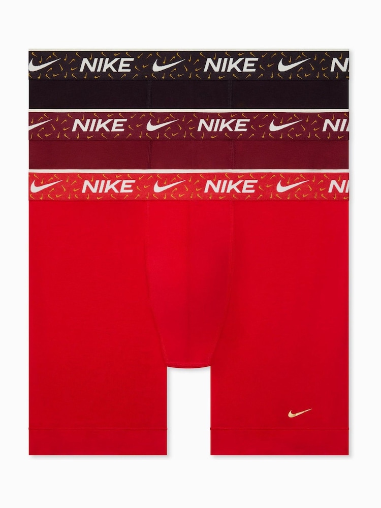 Nike Red/Maroon/Brown Essential Cotton Stretch Boxer Trunks 3 Pack - Image 1 of 4