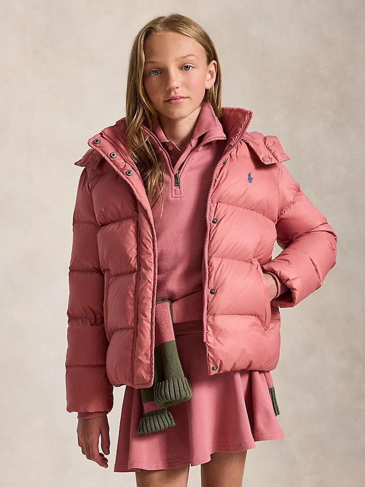 Polo Ralph Lauren Pink Down Logo Puffer Jacket - Image 1 of 8