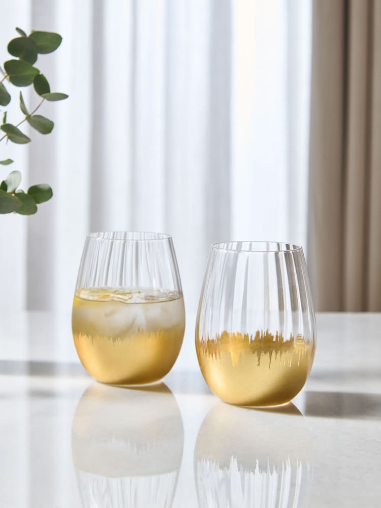 Lipsy 2 Pack Gold Foil Glass Tumbler - Image 1 of 4