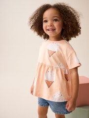 Peach Pink Ice Cream 100% Cotton Short Sleeve Empire T-Shirt (3mths-7yrs) - Image 1 of 7