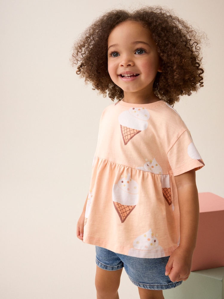 Peach Pink Ice Cream 100% Cotton Short Sleeve Empire T-Shirt (3mths-7yrs) - Image 1 of 7