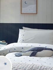 White/Blue Stars 100% Cotton Embroidered Bedding Duvet Cover and Pillowcase Set - Image 1 of 7
