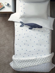White/Blue Stars 100% Cotton Embroidered Bedding Duvet Cover and Pillowcase Set - Image 2 of 7