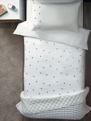 White/Blue Stars 100% Cotton Embroidered Bedding Duvet Cover and Pillowcase Set - Image 3 of 7
