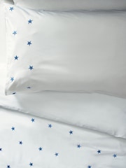 White/Blue Stars 100% Cotton Embroidered Bedding Duvet Cover and Pillowcase Set - Image 5 of 7