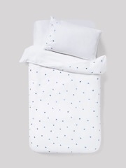 White/Blue Stars 100% Cotton Embroidered Bedding Duvet Cover and Pillowcase Set - Image 6 of 7