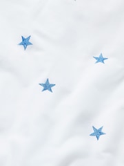 White/Blue Stars 100% Cotton Embroidered Bedding Duvet Cover and Pillowcase Set - Image 7 of 7