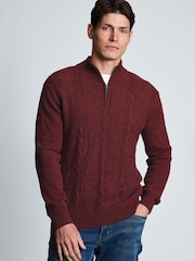 Brook Taverner Red Cable Lambswool Blend Quarter Zip Jumper - Image 1 of 4