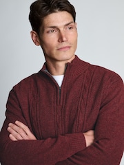 Brook Taverner Red Cable Lambswool Blend Quarter Zip Jumper - Image 2 of 4
