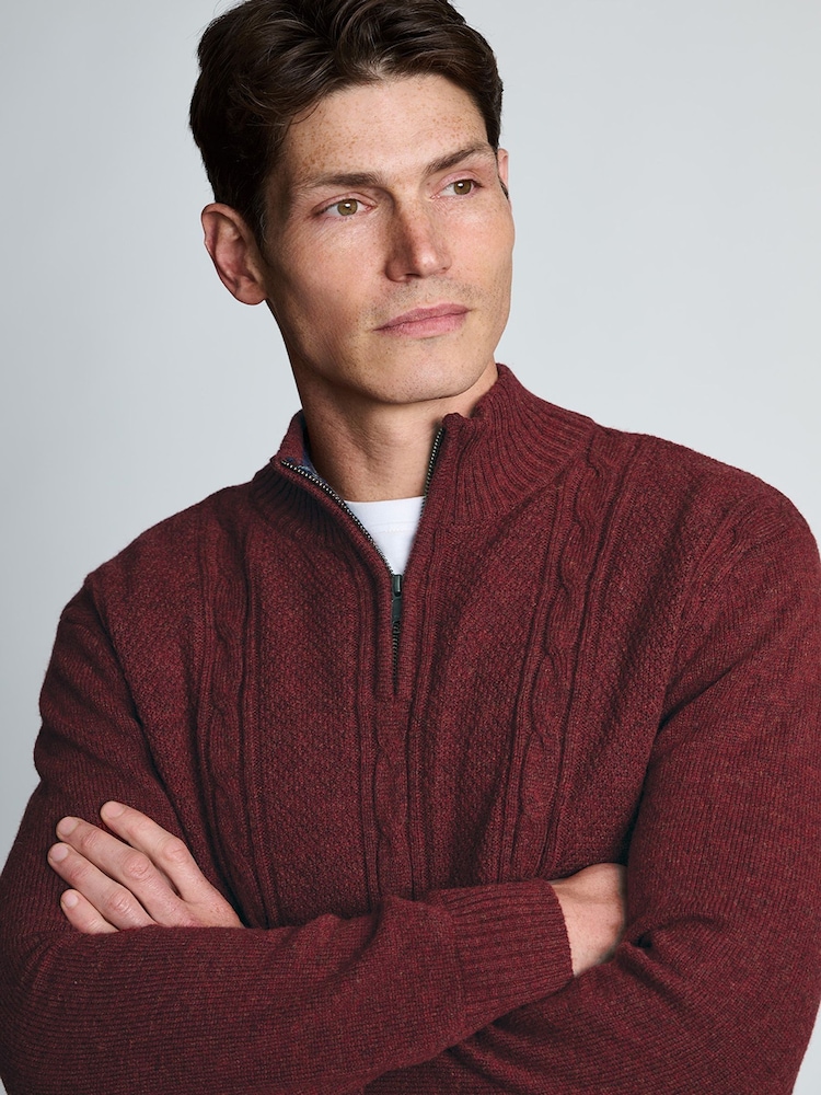Brook Taverner Red Cable Lambswool Blend Quarter Zip Jumper - Image 2 of 4