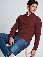 Brook Taverner Red Cable Lambswool Blend Quarter Zip Jumper - Image 3 of 4