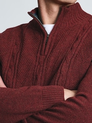 Brook Taverner Red Cable Lambswool Blend Quarter Zip Jumper - Image 4 of 4