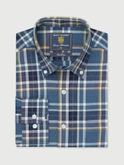 Brook Taverner Blue Melange Check Cotton Shirt - Image 7 of 7