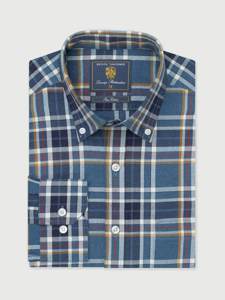Brook Taverner Blue Melange Check Cotton Shirt - Image 7 of 7 Brook Taverner Blue Melange Check Cotton Shirt - Image 7 of 7