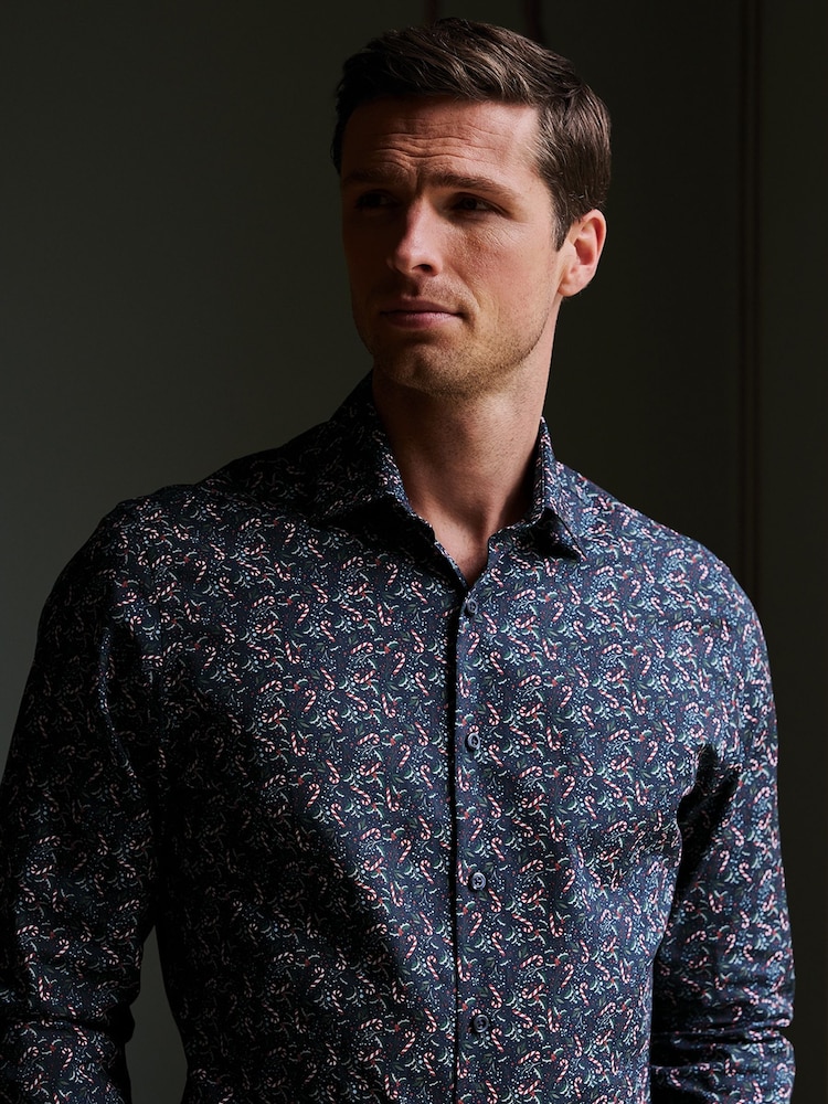 Brook Taverner Blue Candy Cane Cotton Shirt - Image 1 of 6 Brook Taverner Blue Candy Cane Cotton Shirt - Image 1 of 6