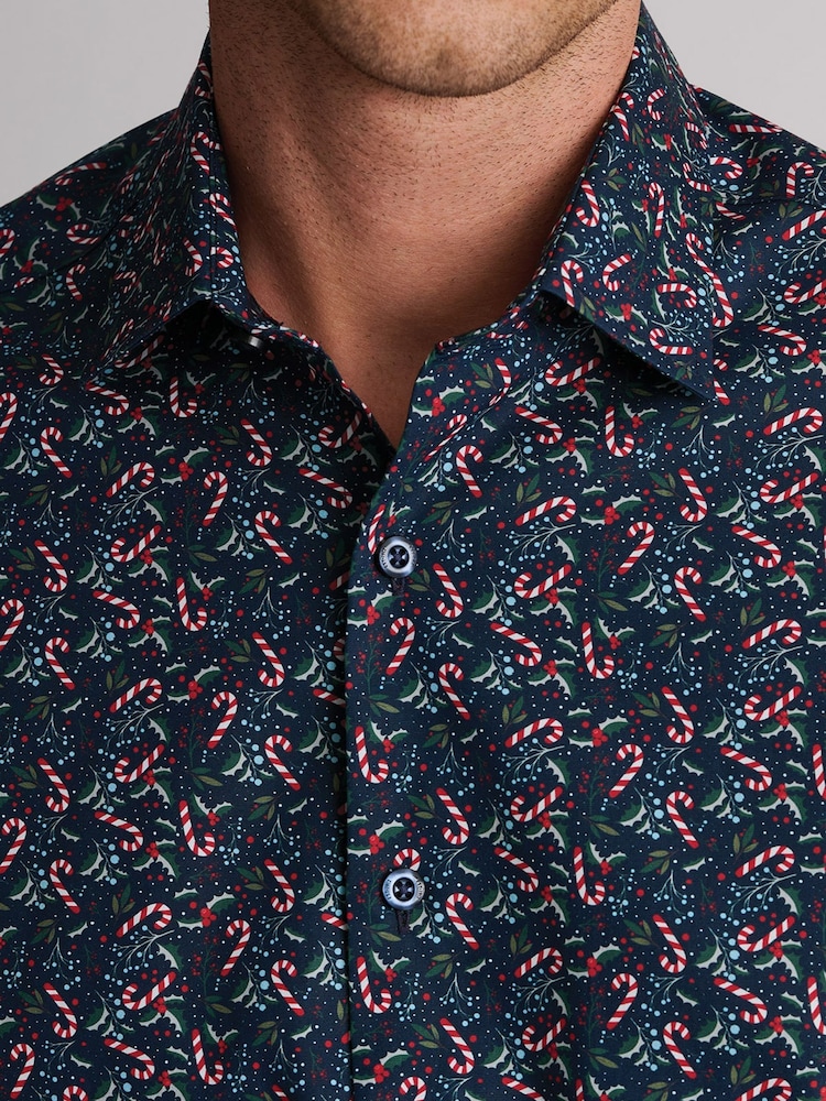 Brook Taverner Blue Candy Cane Cotton Shirt - Image 2 of 6 Brook Taverner Blue Candy Cane Cotton Shirt - Image 2 of 6