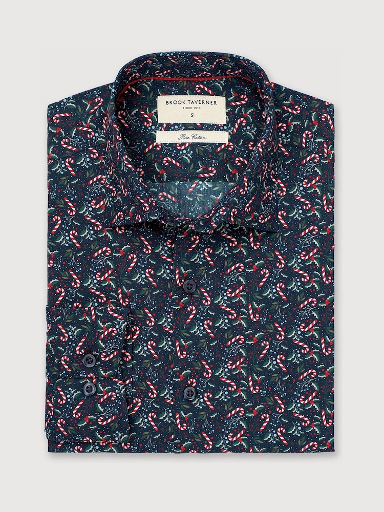 Brook Taverner Blue Candy Cane Cotton Shirt - Image 6 of 6 Brook Taverner Blue Candy Cane Cotton Shirt - Image 6 of 6