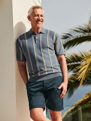 Blue Regular Fit 100% Cotton Knitted Pattern Stripe Polo Shirt - Image 2 of 8
