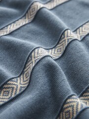 Blue Regular Fit 100% Cotton Knitted Pattern Stripe Polo Shirt - Image 8 of 8