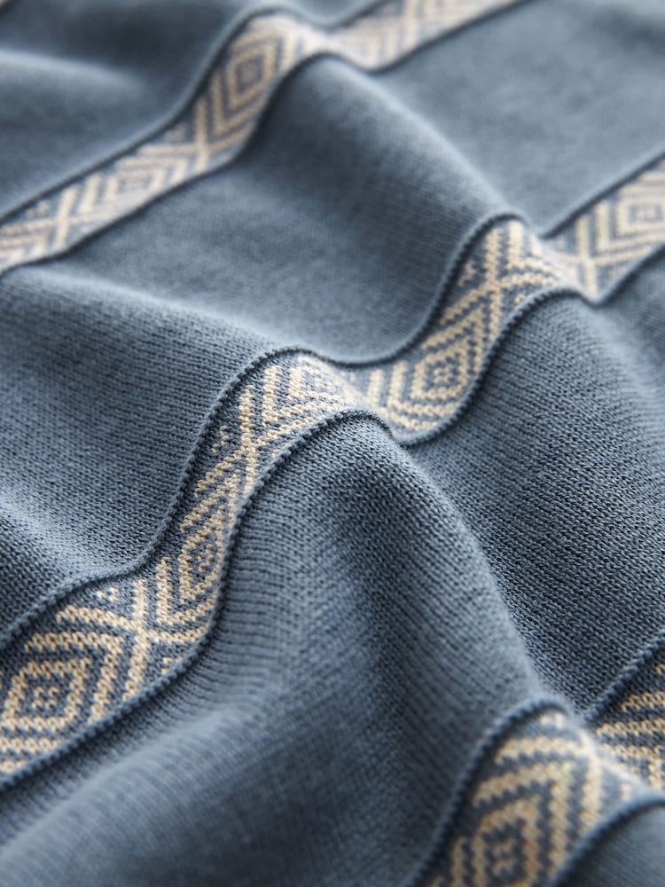 Blue Regular Fit 100% Cotton Knitted Pattern Stripe Polo Shirt - Image 8 of 8