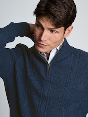 Brook Taverner Blue Cable Lambswool Blend Quarter Zip Jumper - Image 2 of 4