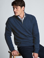 Brook Taverner Blue Cable Lambswool Blend Quarter Zip Jumper - Image 3 of 4