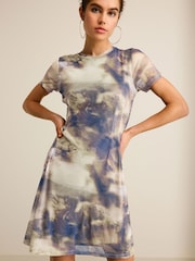 Blue Scenic Print Corset Detail Mini Dress - Image 1 of 6