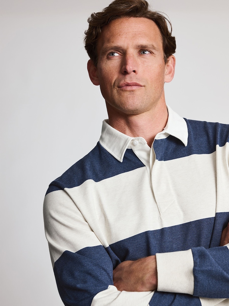 Brook Taverner Blue Melange Stripe Cotton Rugby Shirt - Image 2 of 4 Brook Taverner Blue Melange Stripe Cotton Rugby Shirt - Image 2 of 4