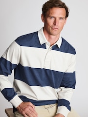 Brook Taverner Blue Melange Stripe Cotton Rugby Shirt - Image 3 of 4